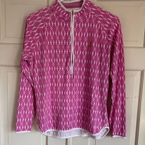 Masters Magnolia Lane Pink and White Patterned Half-Zip Pullover Medium READ
